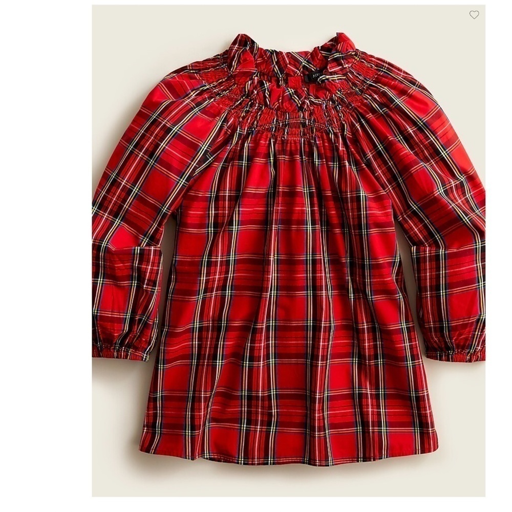 J. Crew Smocked-neck top in Good Tidings plaid Size M Red
